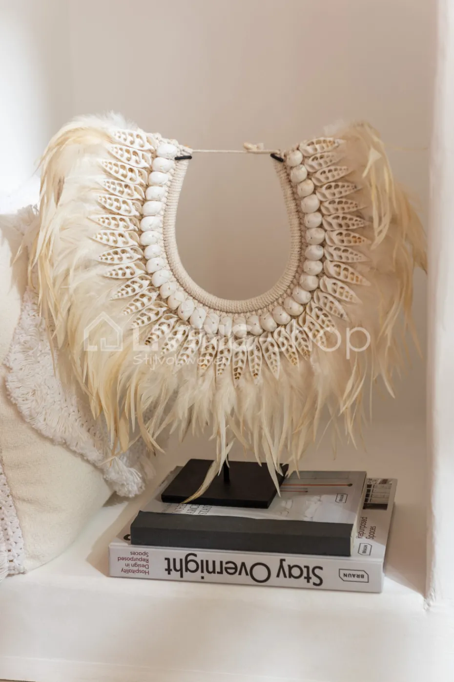 J-LINE Ornament schelpen en veren op staander