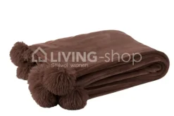 J-LINE plaid 30 pompons polyester bruin 130x170cm