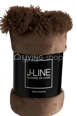 J-LINE plaid 30 pompons polyester bruin 130x170cm