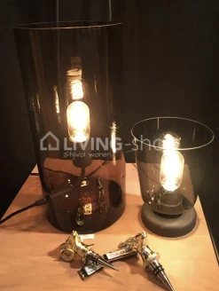 Verlichting online Retro loft design tafellamp fumé glazen vaas