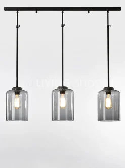 Verlichting online Retro loft hanglamp met glazen lampenkappen fume glas