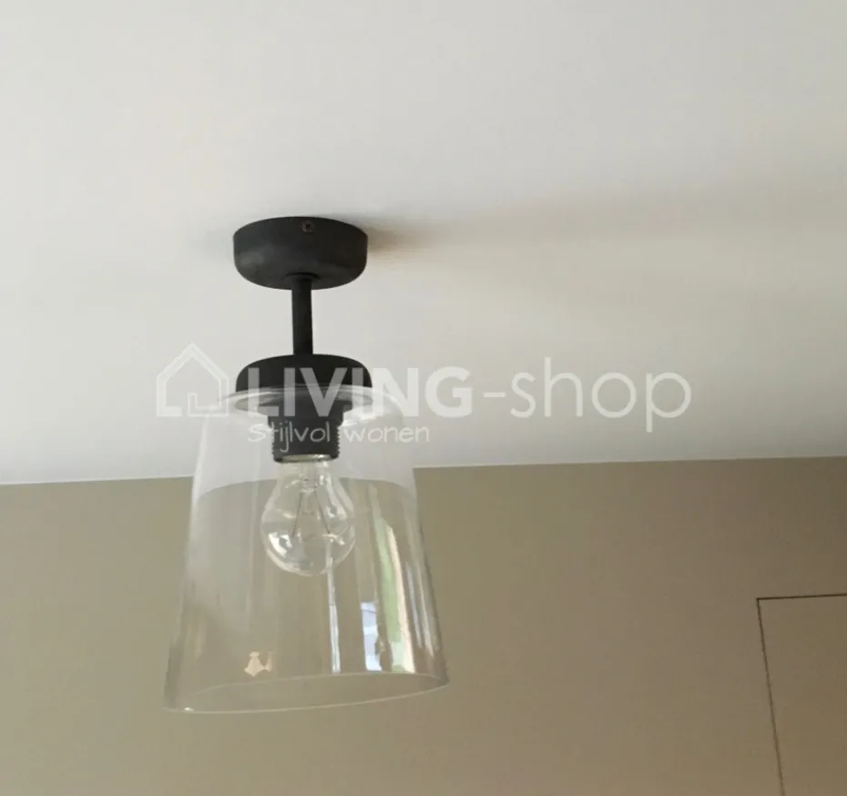 Verlichting online Retro loft plafondlamp donkerbrons met glazen lampenkap grijs fume