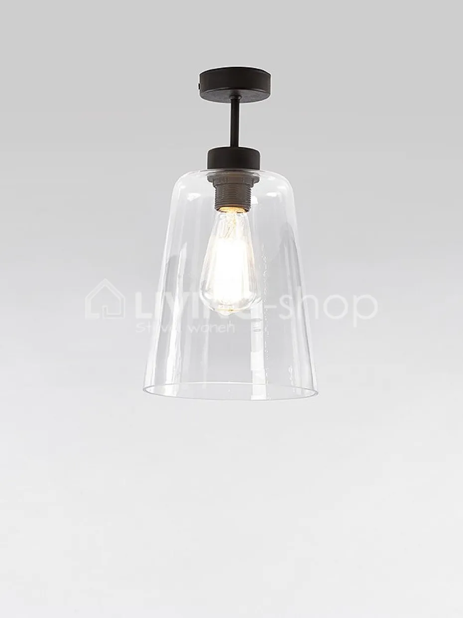 Verlichting online Retro loft plafondlamp donkerbrons met glazen lampenkap grijs fume