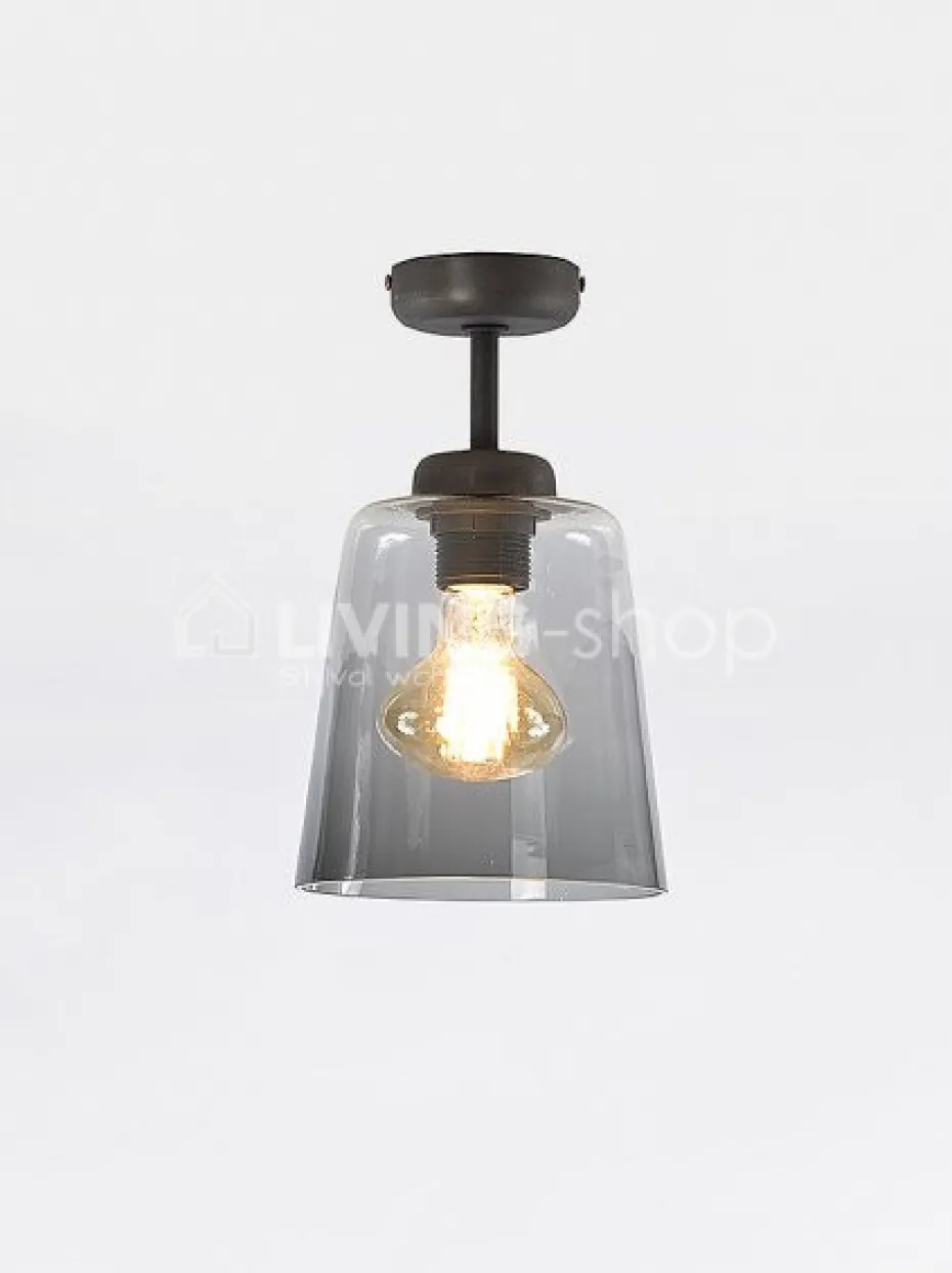 Verlichting online Retro loft plafondlamp donkerbrons met glazen lampenkap grijs fume