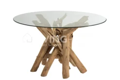 J-LINE Ronde houten tafel met takken tafelvoet