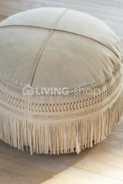 J-LINE Ronde poef franjes leer simili beige