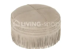 J-LINE Ronde poef franjes leer simili beige