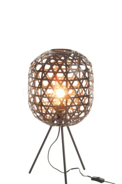 J-LINE Tafellamp Tripod Rond Bamboe/Metaal Zwart