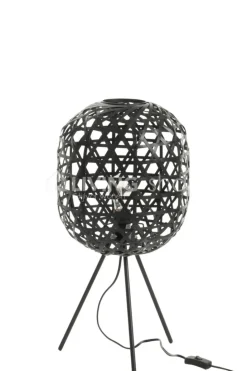 J-LINE Tafellamp Tripod Rond Bamboe/Metaal Zwart
