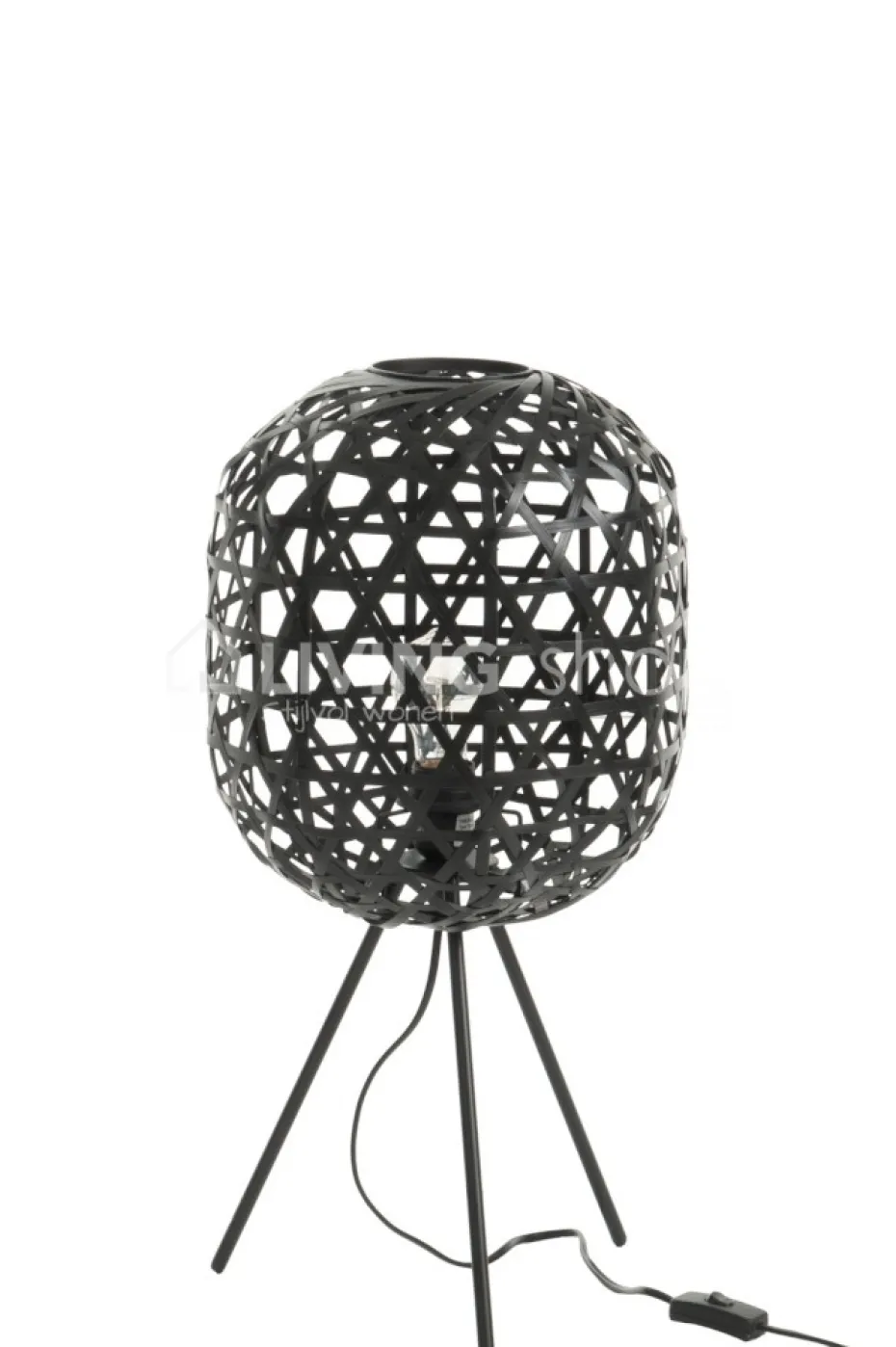 J-LINE Tafellamp Tripod Rond Bamboe/Metaal Zwart