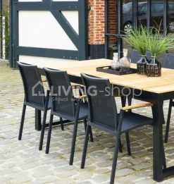 Textileen tuinstoel alu zwart met teak armleuning