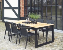 Textileen tuinstoel alu zwart met teak armleuning