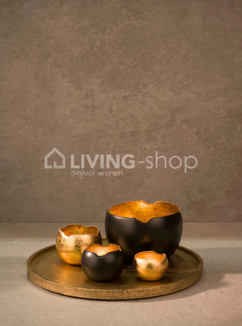 Cosy & Trendy THEELICHTHOUDER ZWART METAAL GOUD dia10