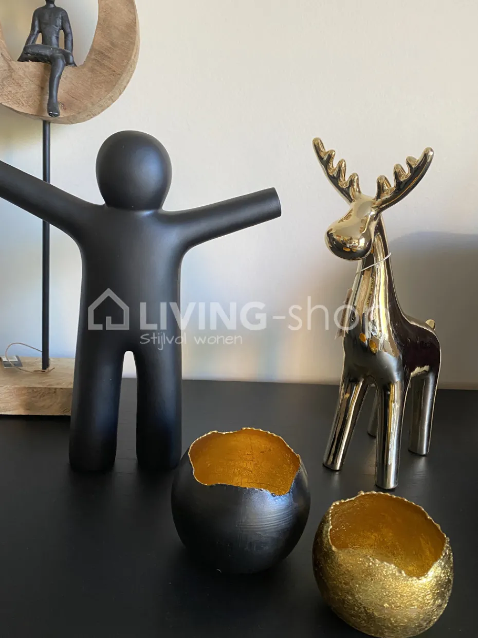 Cosy & Trendy THEELICHTHOUDER ZWART METAAL GOUD dia10