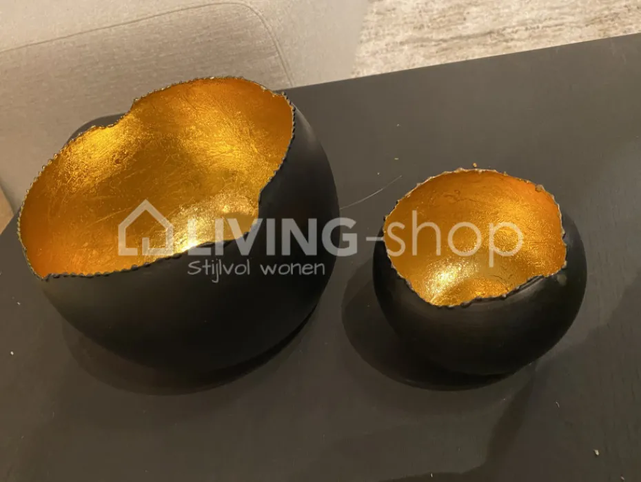 Cosy & Trendy THEELICHTHOUDER ZWART METAAL GOUD dia10