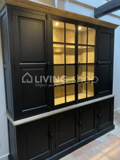 TIMELESS LIVING Vitrinekast 4 deurs teak zwart met LED verlichting van