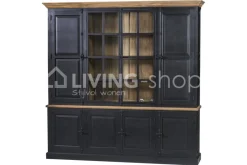 TIMELESS LIVING Vitrinekast 4 deurs teak zwart met LED verlichting van