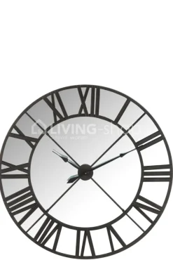 J-LINE Wandklok spiegel zwart metaal horloge