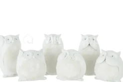 J-LINE Witte Beelden Uilen Horen, Zien en Zwijgen Decoratie