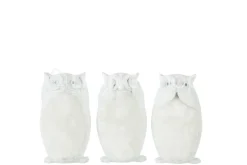 J-LINE Witte Beelden Uilen Horen, Zien en Zwijgen Decoratie